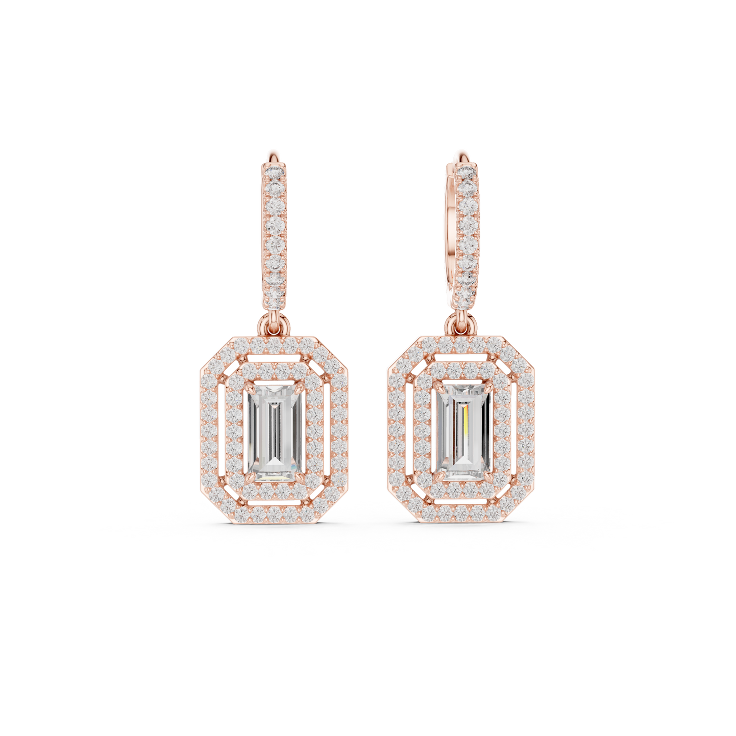 Emerald Double Halo Diamond Earrings