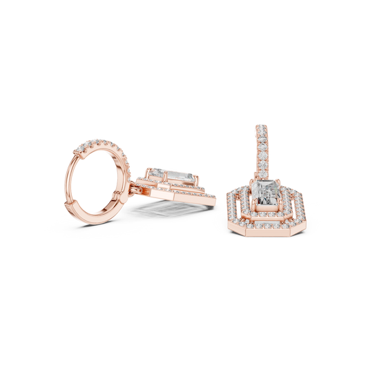 Emerald Double Halo Diamond Earrings