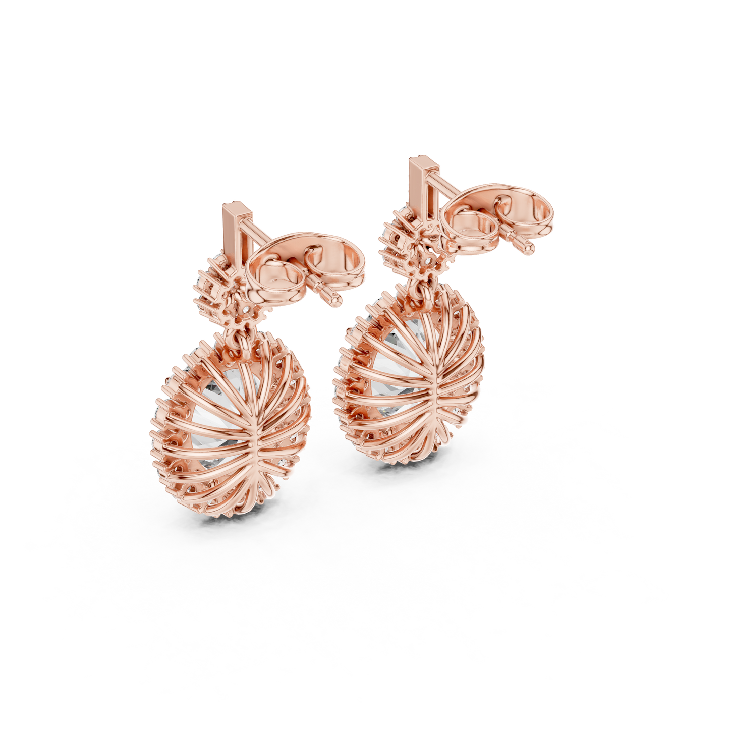 Oval Halo Diamond Drop Earrings