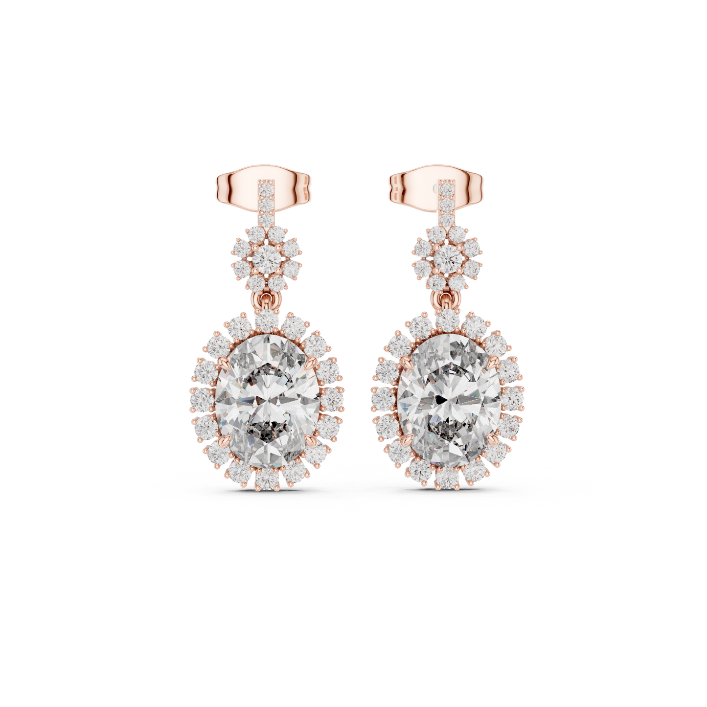 Oval Halo Diamond Drop Earrings