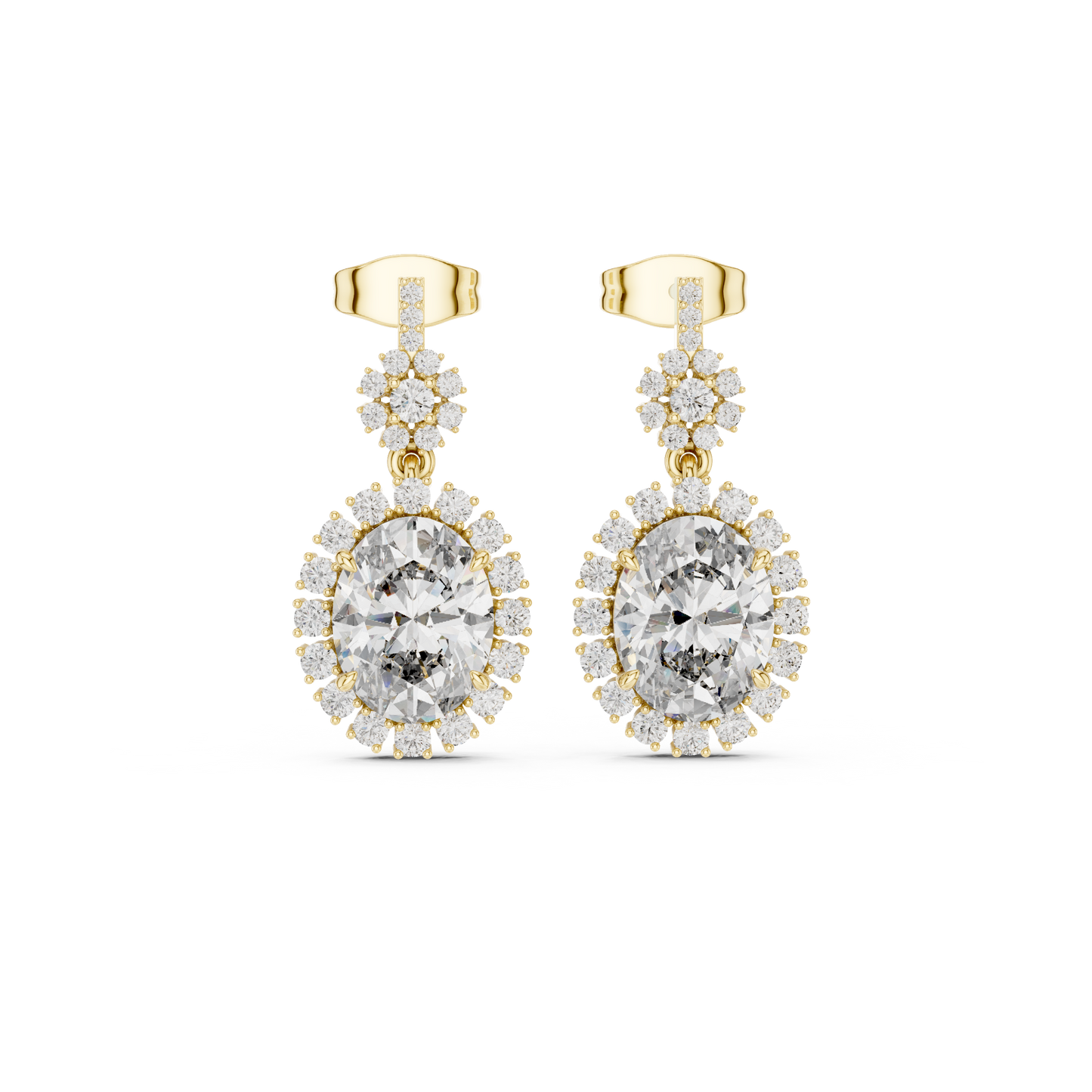 Oval Halo Diamond Drop Earrings