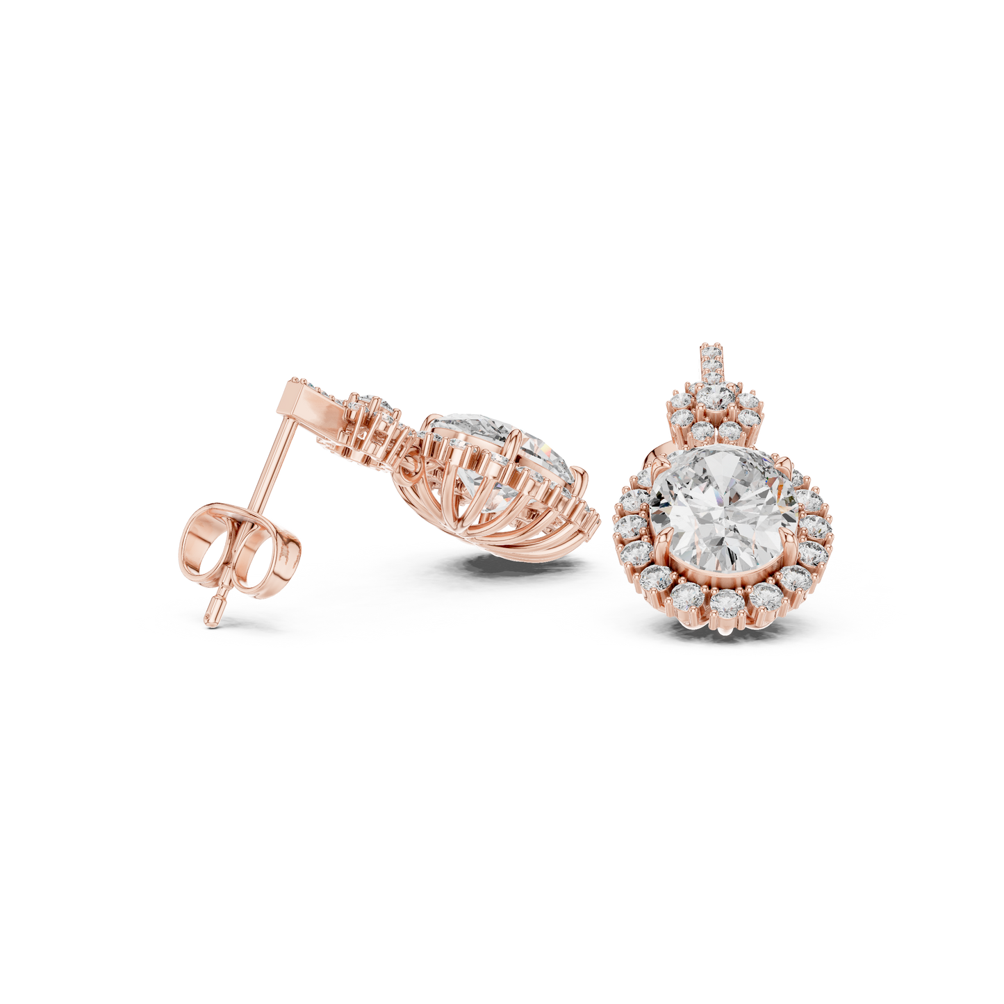 Oval Halo Diamond Drop Earrings