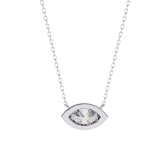 Modern Evil Eye Necklace | Bezel Set Marquise Diamond Pendant