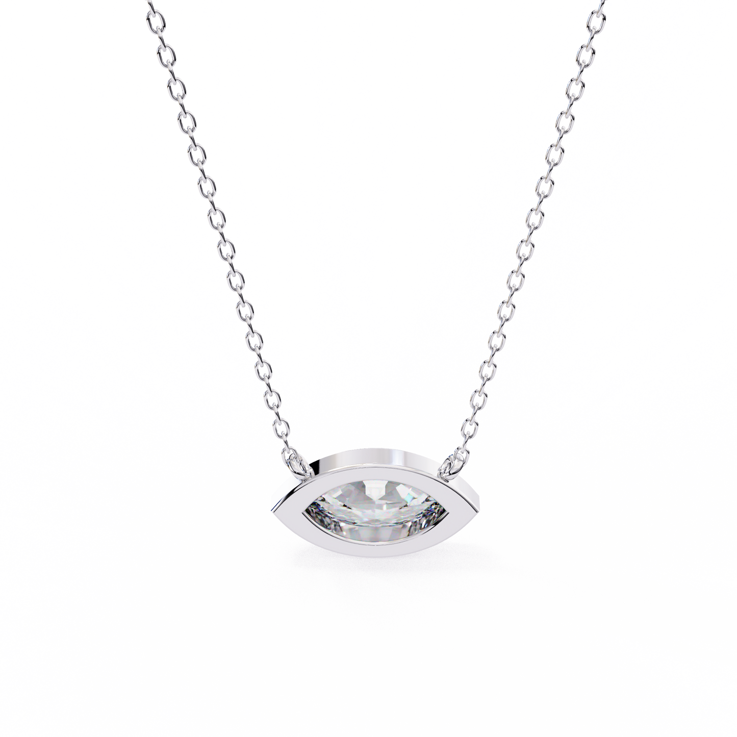 Modern Evil Eye Necklace | Bezel Set Marquise Diamond Pendant