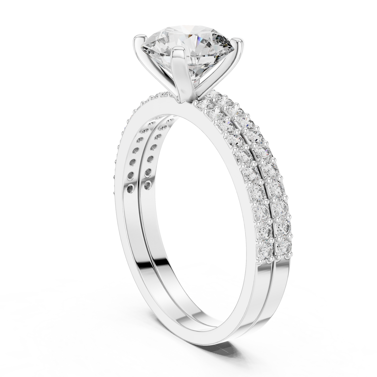 Round Solitaire Pave Diamond Bridal Set