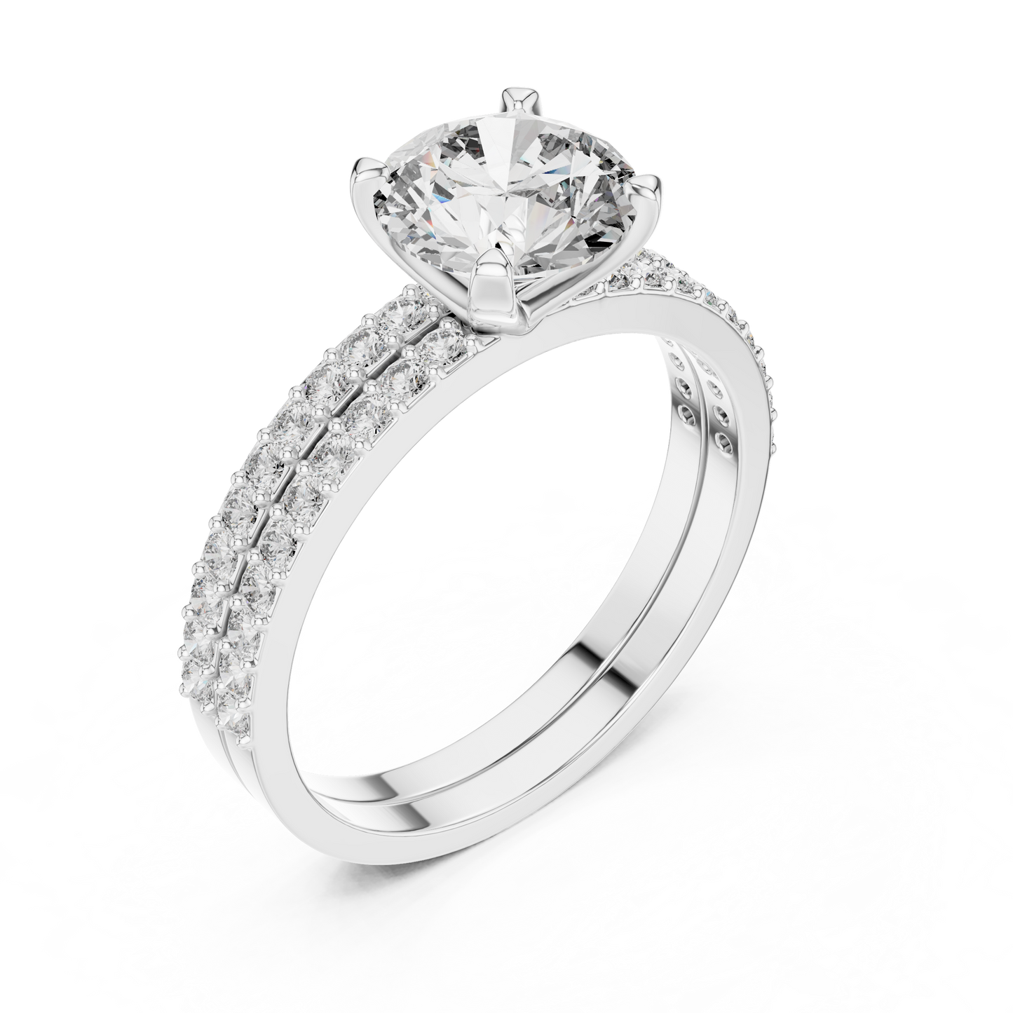 Round Solitaire Pave Diamond Bridal Set