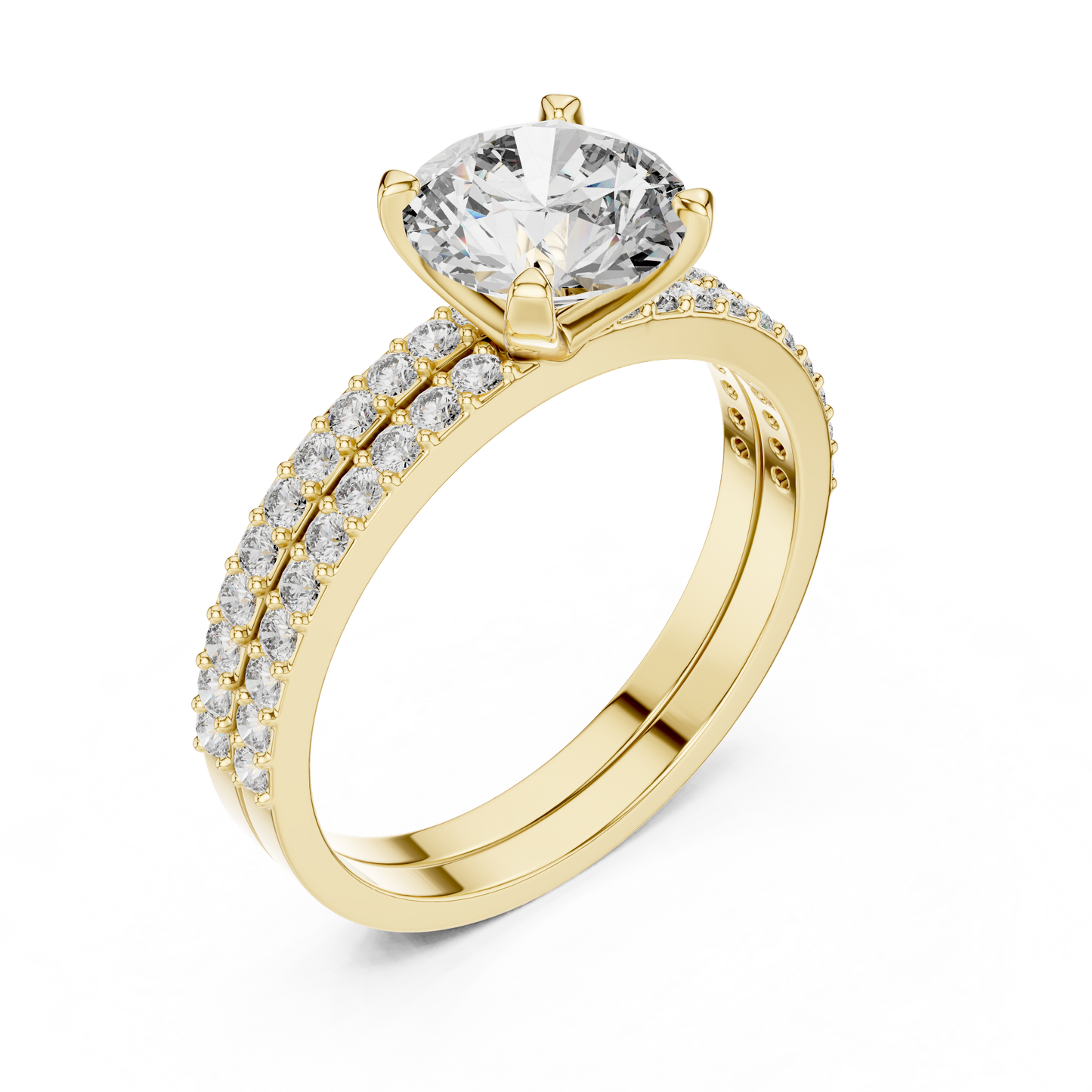 Round Solitaire Pave Diamond Bridal Set