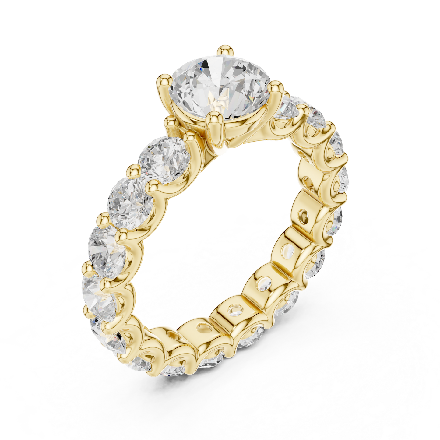 Round Diamond Ring with Shared Prong Eternity Band