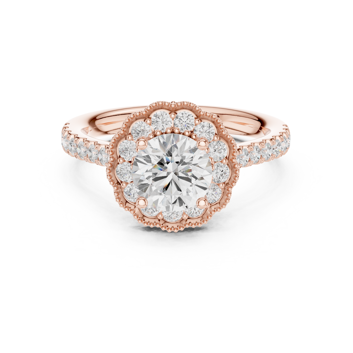 Round Floral Halo Vintage Ring