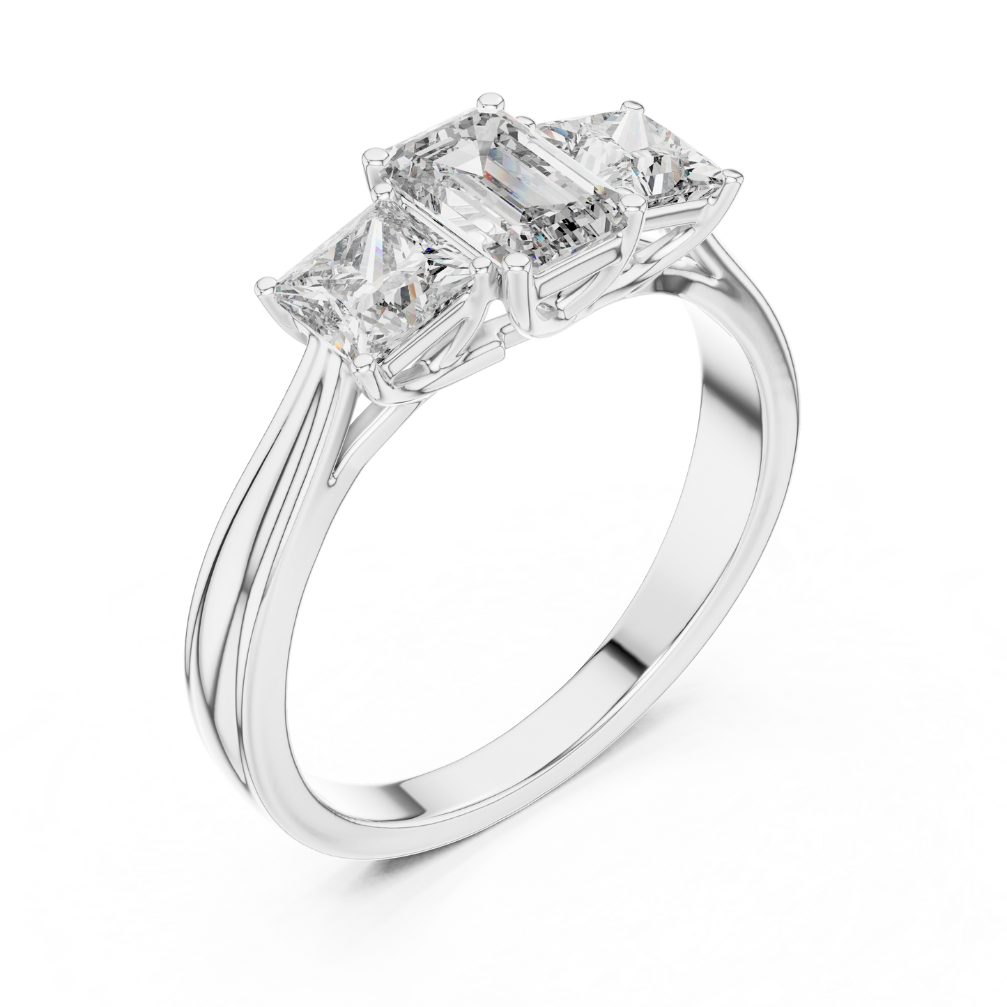 Emerald Princess cut Three Stone Ring