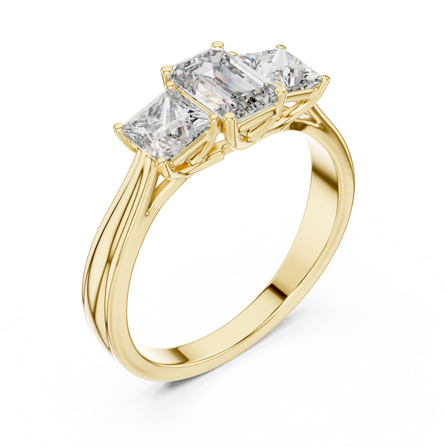 Emerald Princess cut Three Stone Ring