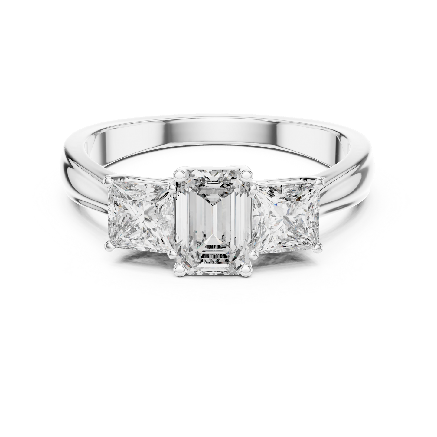 Emerald Princess cut Three Stone Ring