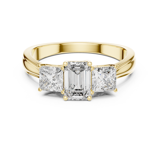Emerald Princess cut Three Stone Ring