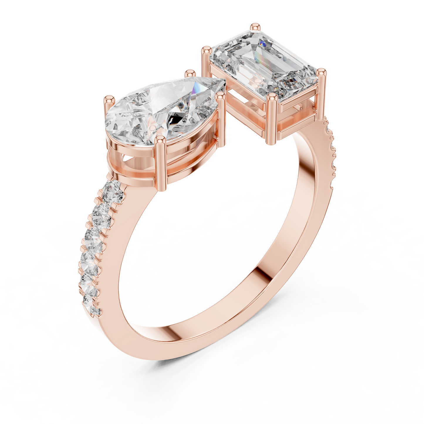 Pear and Emerald Cut Toi et Moi Ring