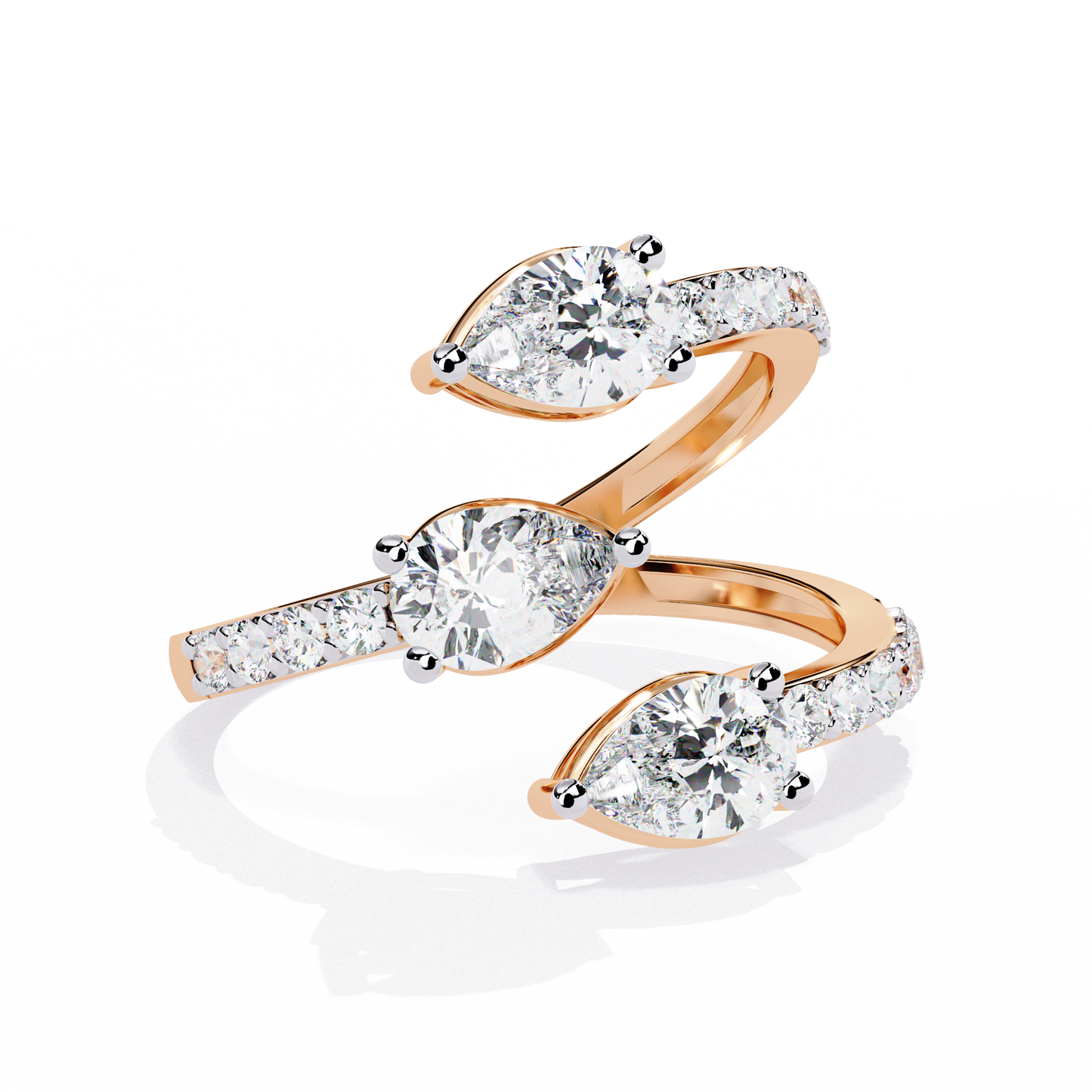 Diamond Serpent Wrap Ring | Modern Three Stone Design