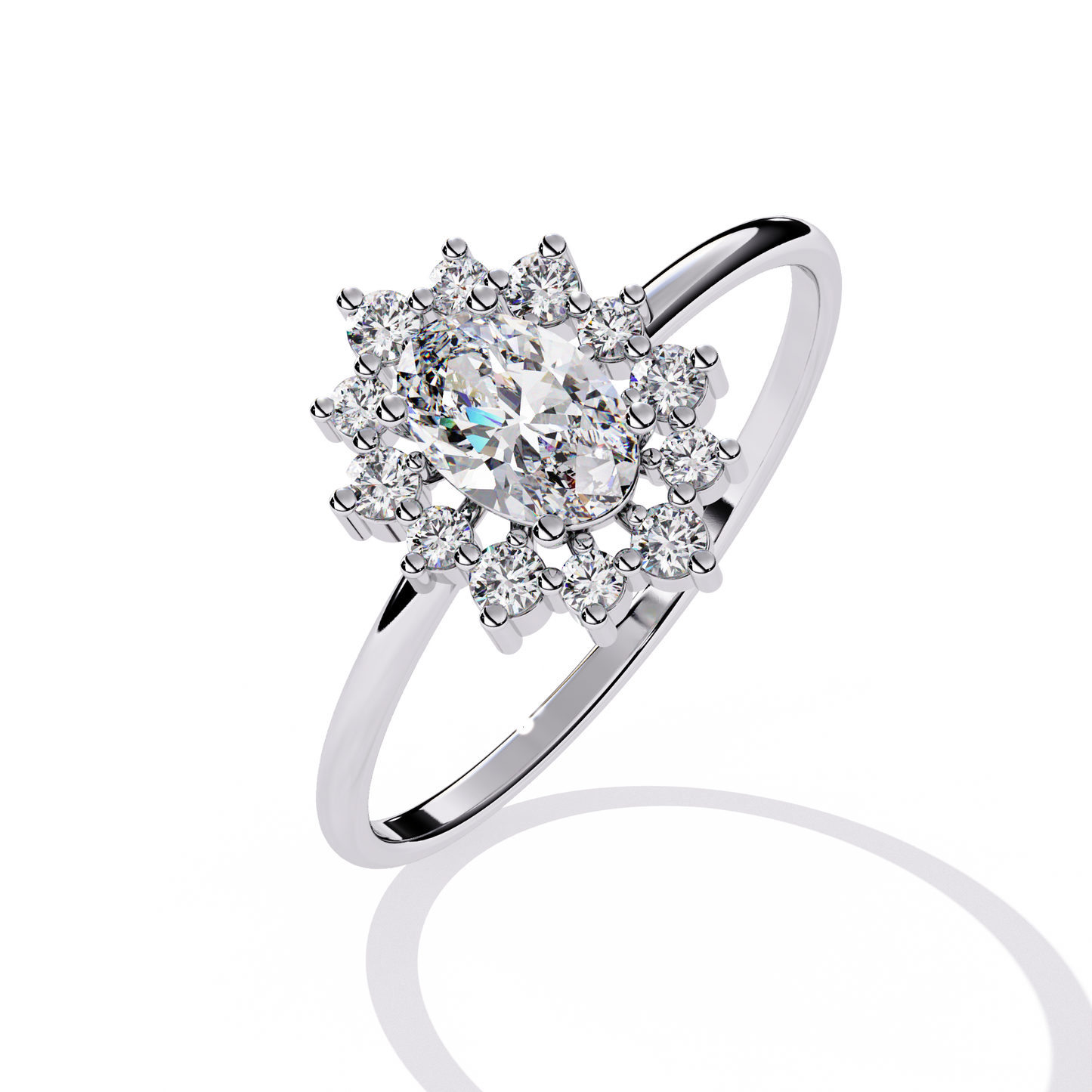 Snowflake Oval Engagement Ring | Delicate Starburst Halo Design