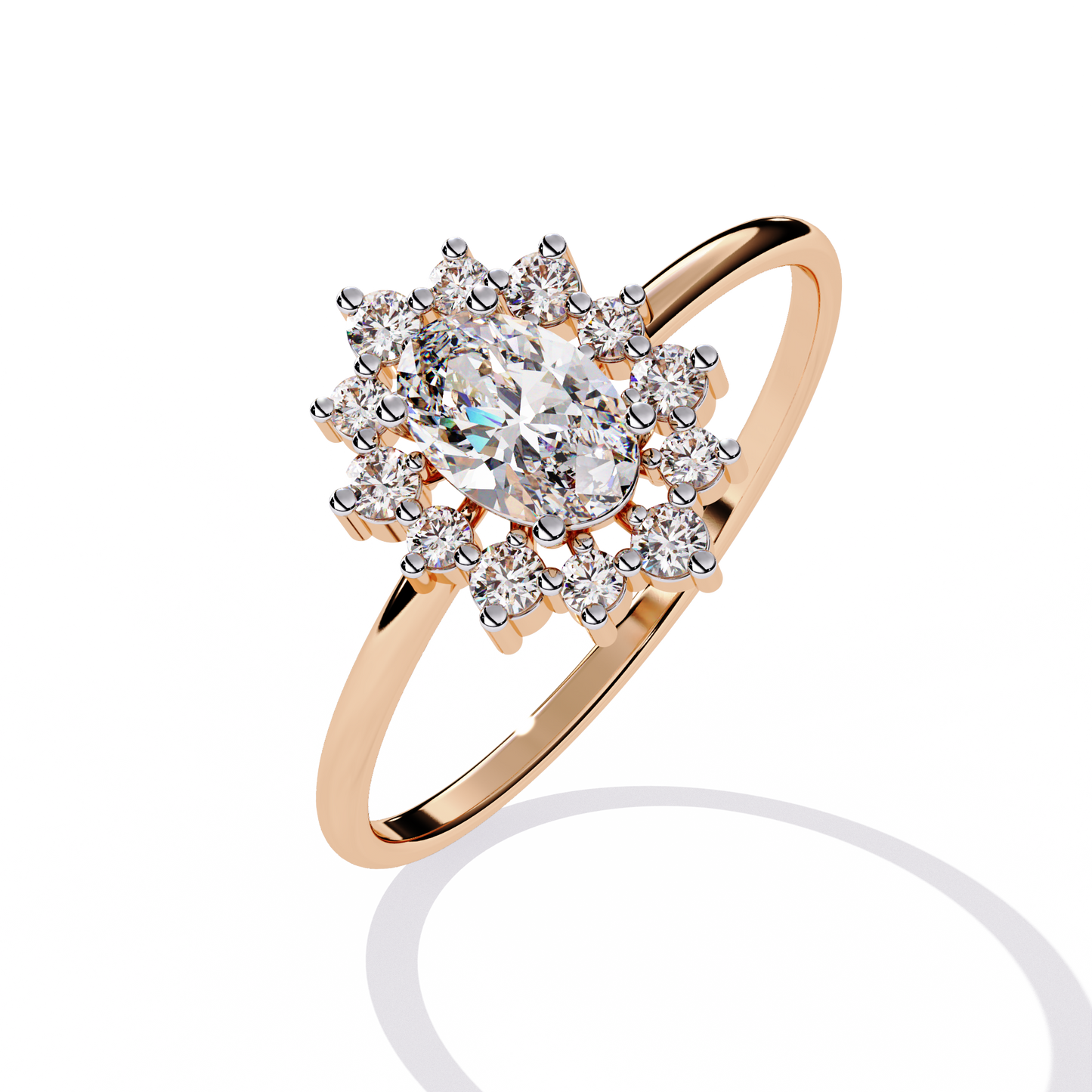 Snowflake Oval Engagement Ring | Delicate Starburst Halo Design