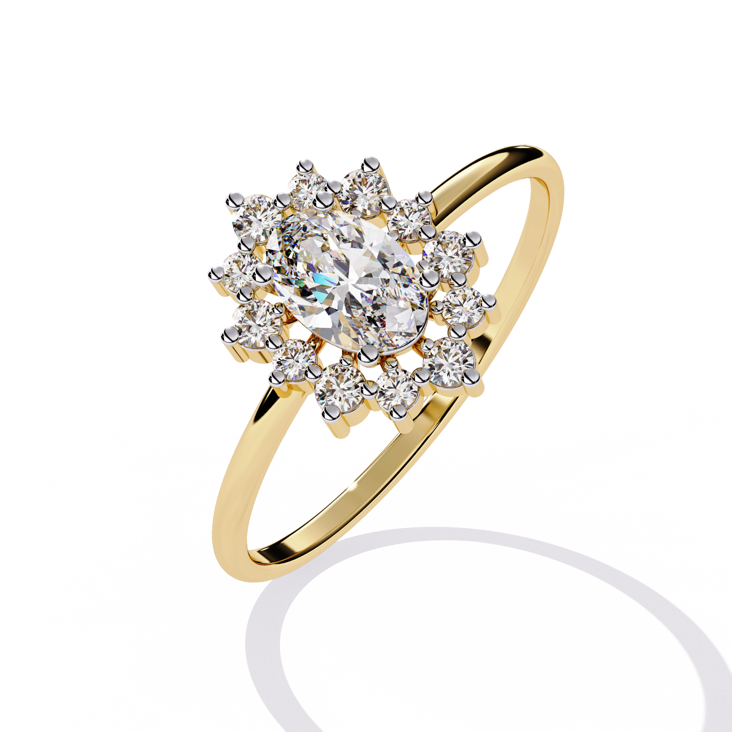 Snowflake Oval Engagement Ring | Delicate Starburst Halo Design
