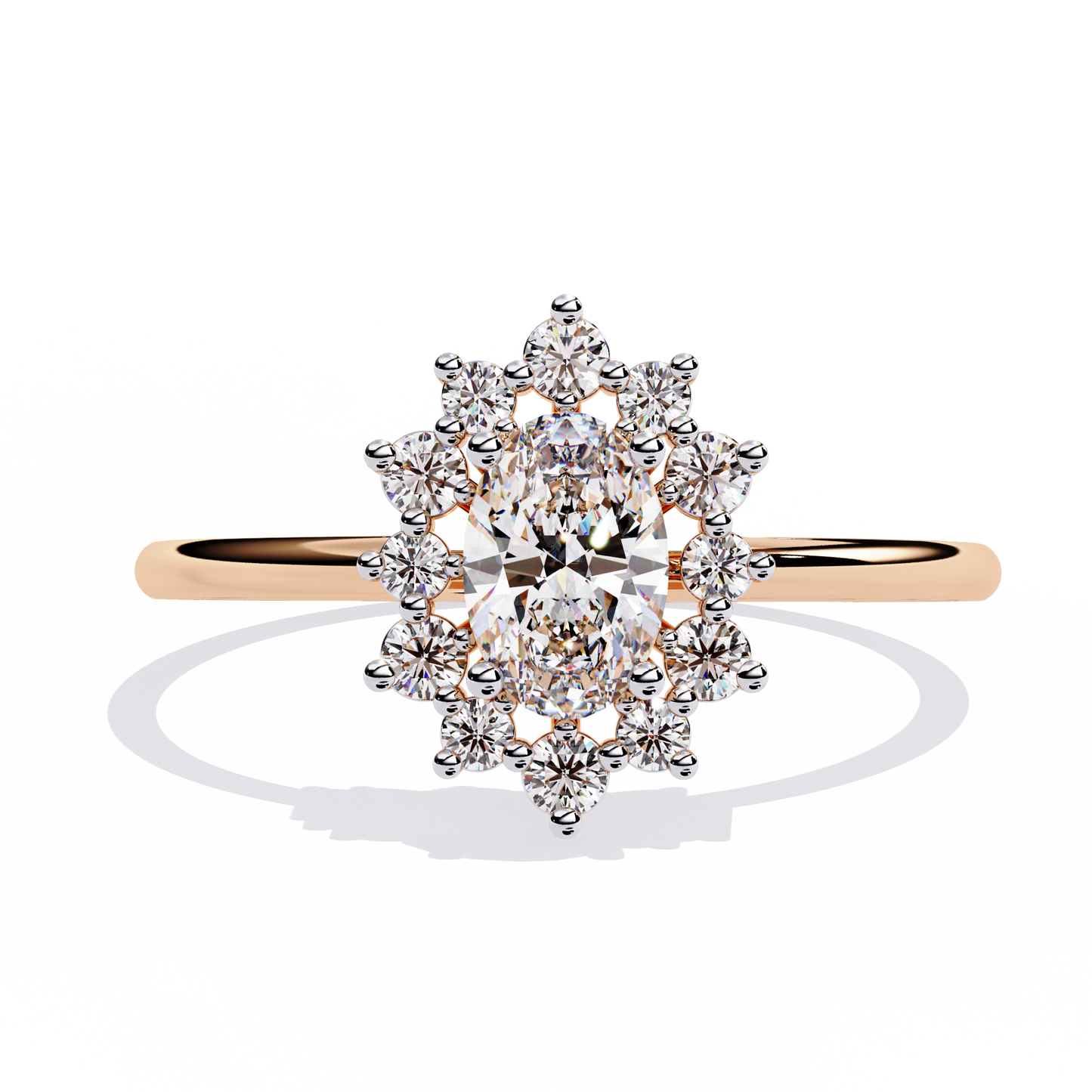Snowflake Oval Engagement Ring | Delicate Starburst Halo Design