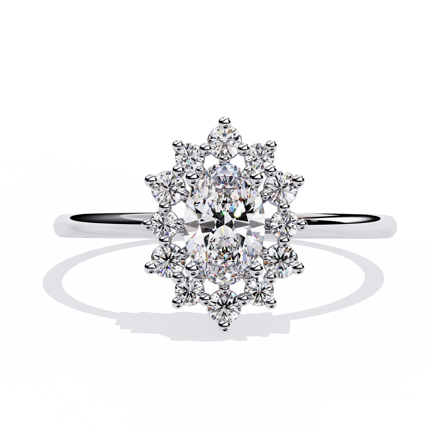 Snowflake Oval Engagement Ring | Delicate Starburst Halo Design
