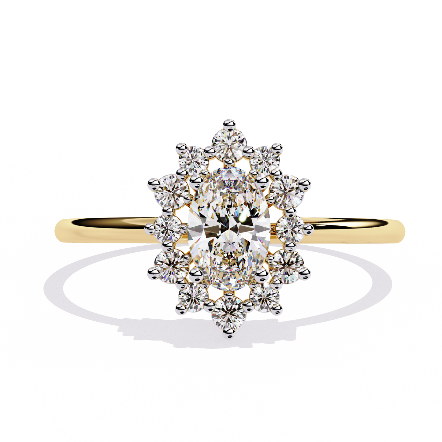 Snowflake Oval Engagement Ring | Delicate Starburst Halo Design