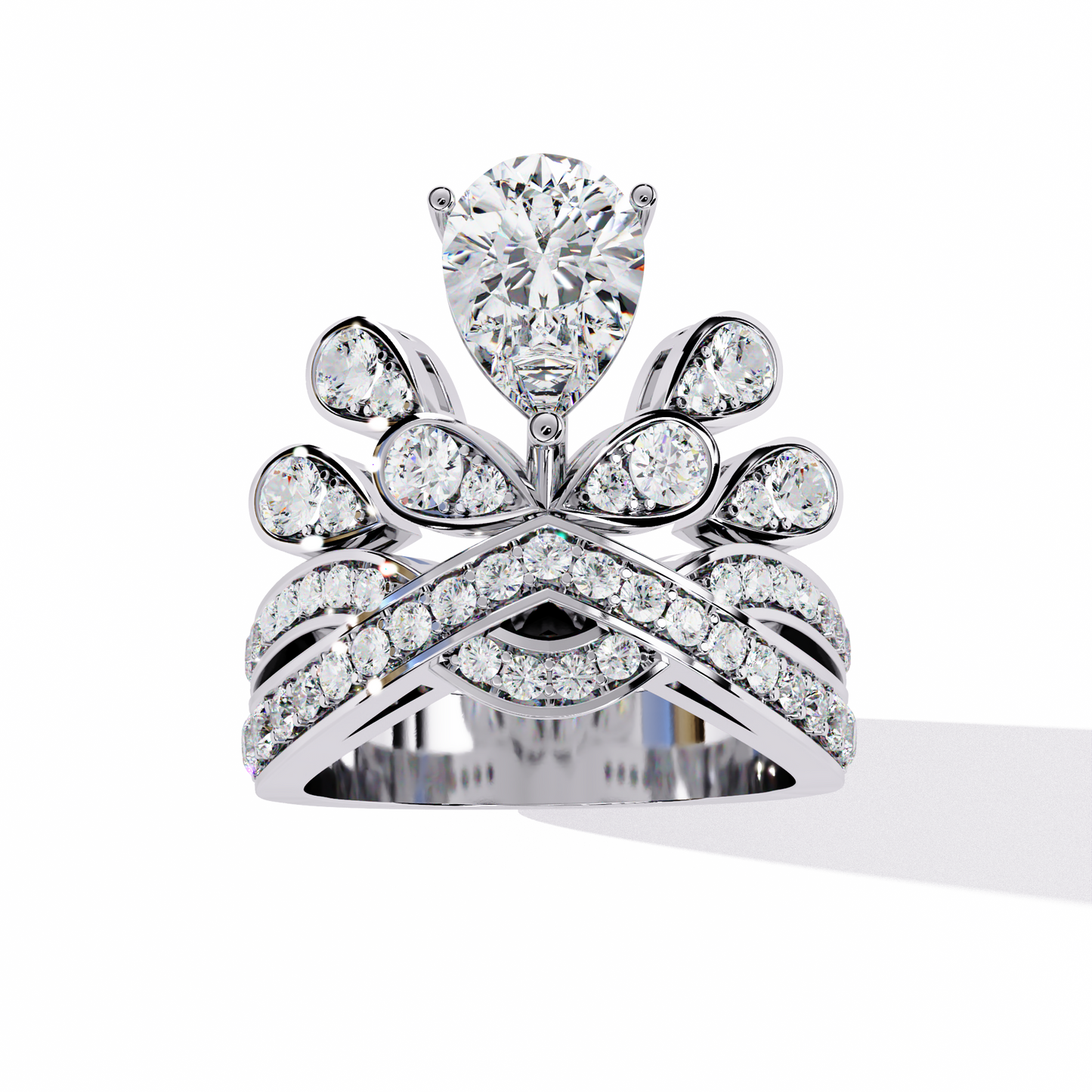 Diamond Peacock Statement Ring | Pear Cut Art Deco Design