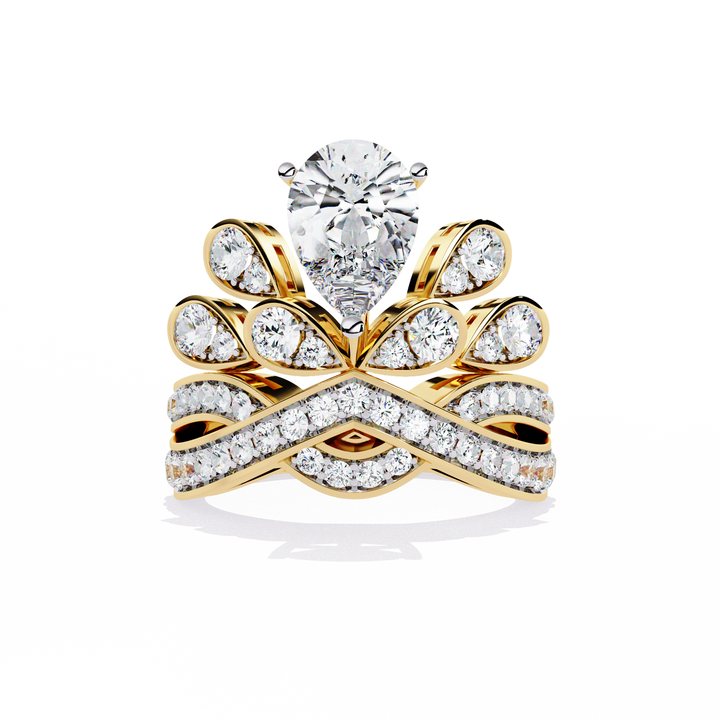 Diamond Peacock Statement Ring | Pear Cut Art Deco Design