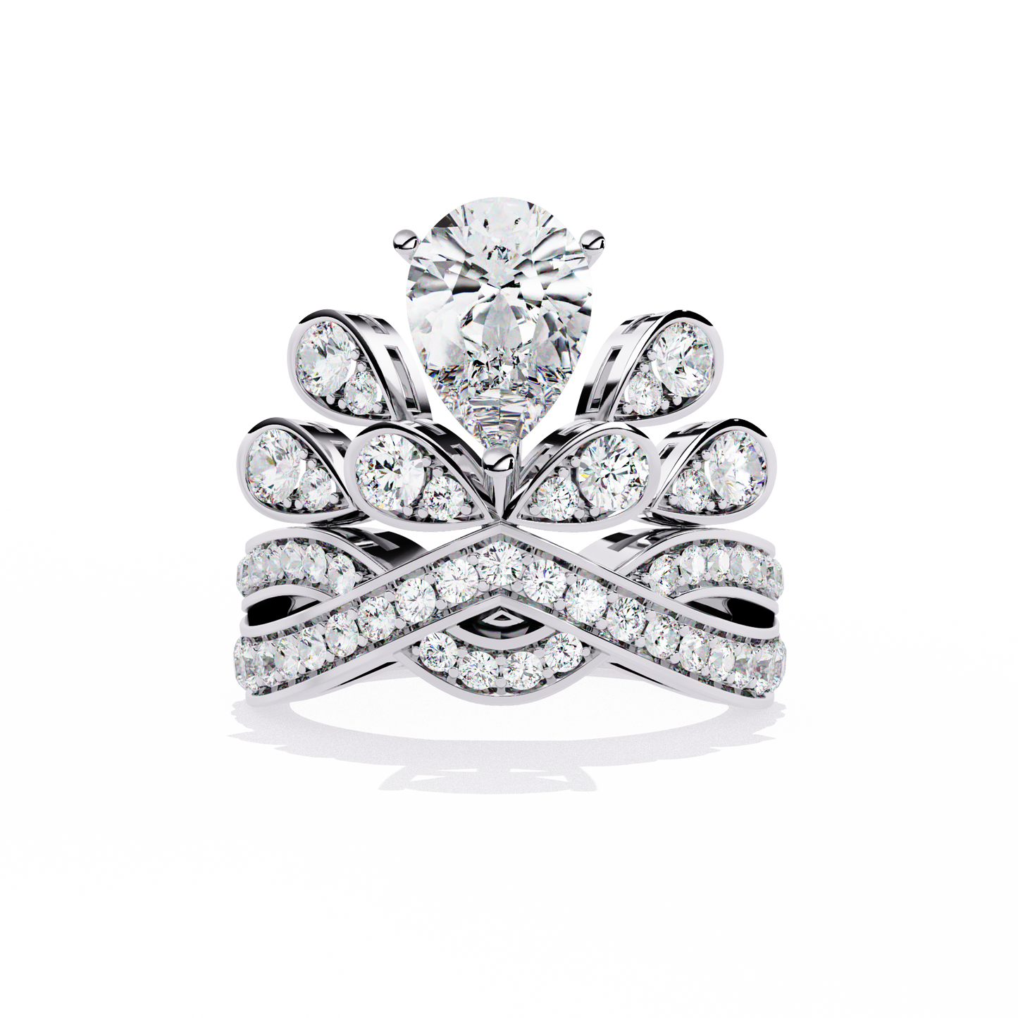 Diamond Peacock Statement Ring | Pear Cut Art Deco Design
