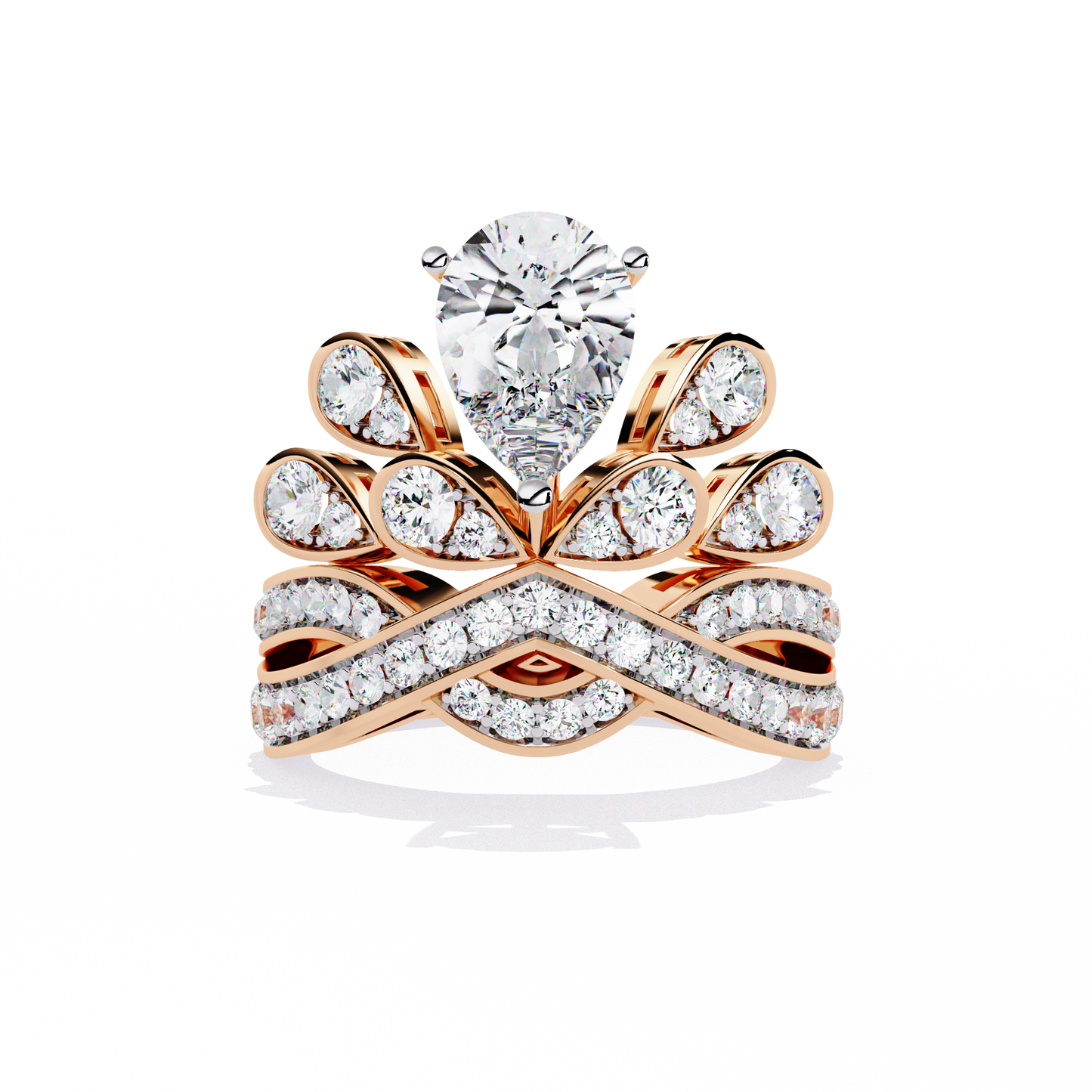 Diamond Peacock Statement Ring | Pear Cut Art Deco Design