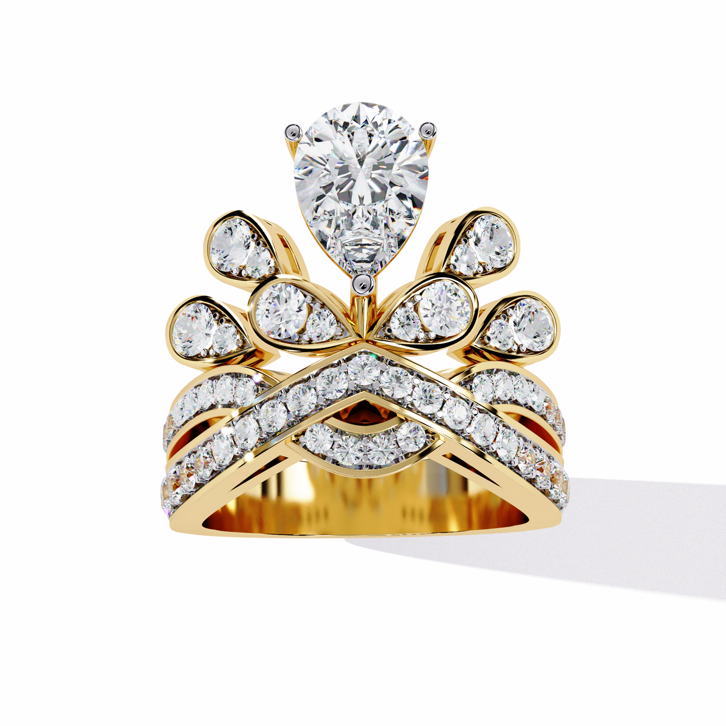Diamond Peacock Statement Ring | Pear Cut Art Deco Design