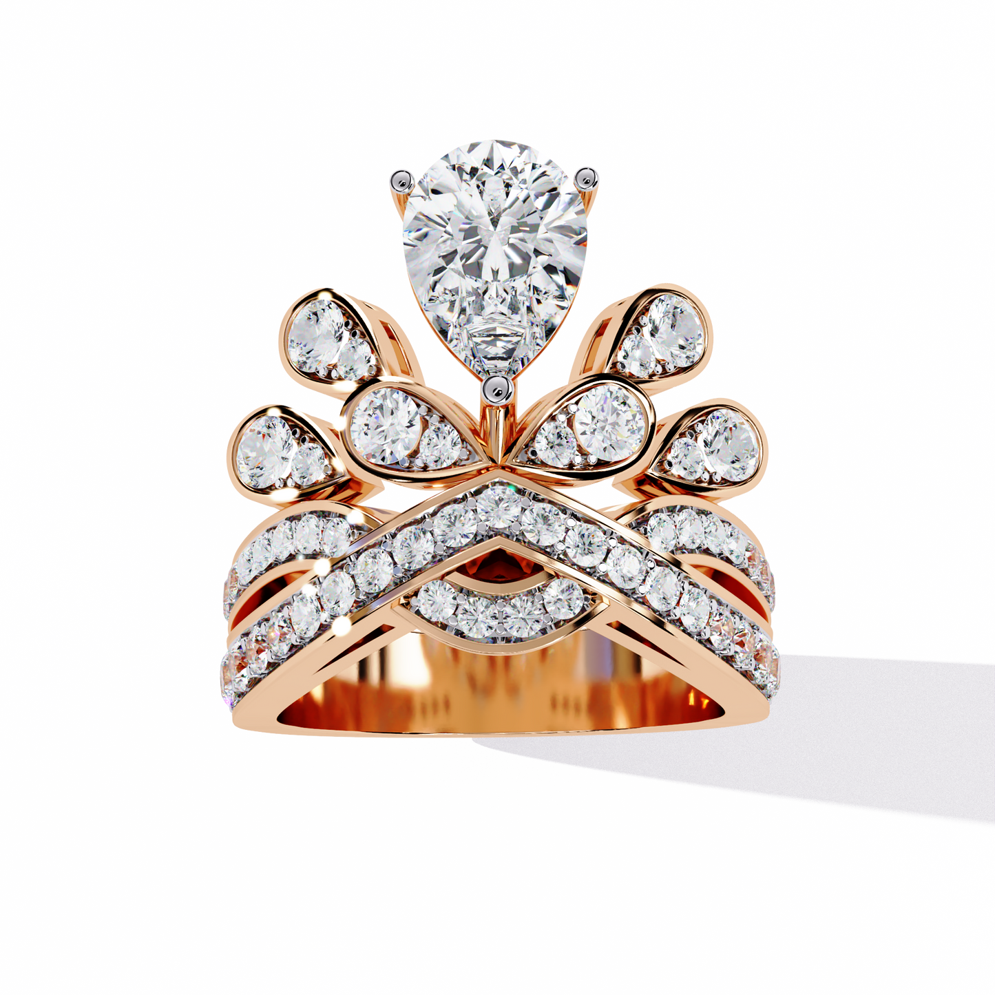 Diamond Peacock Statement Ring | Pear Cut Art Deco Design