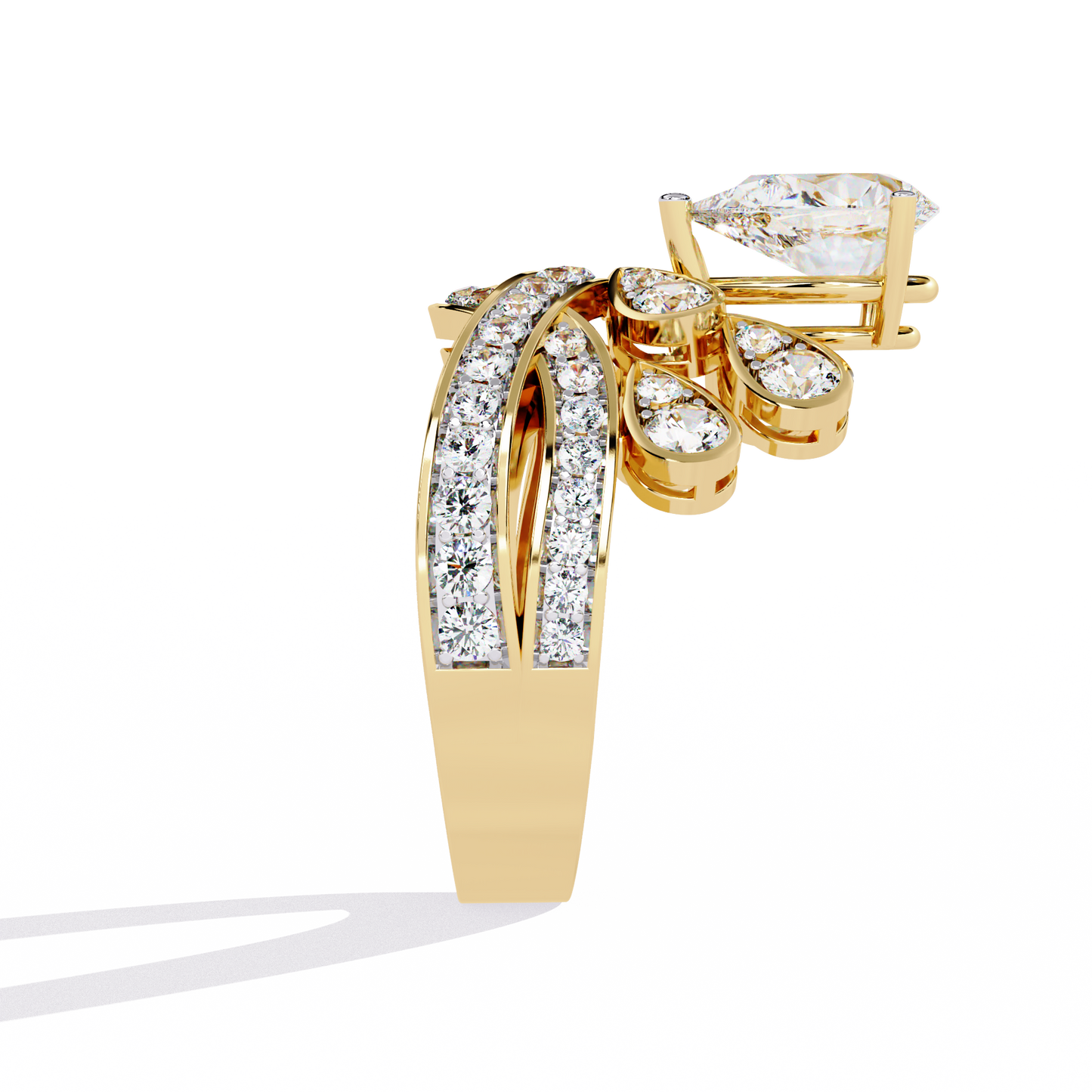 Diamond Peacock Statement Ring | Pear Cut Art Deco Design