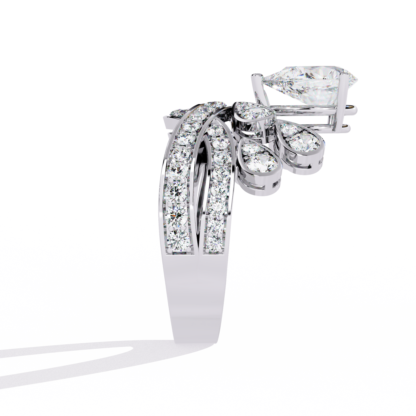 Diamond Peacock Statement Ring | Pear Cut Art Deco Design