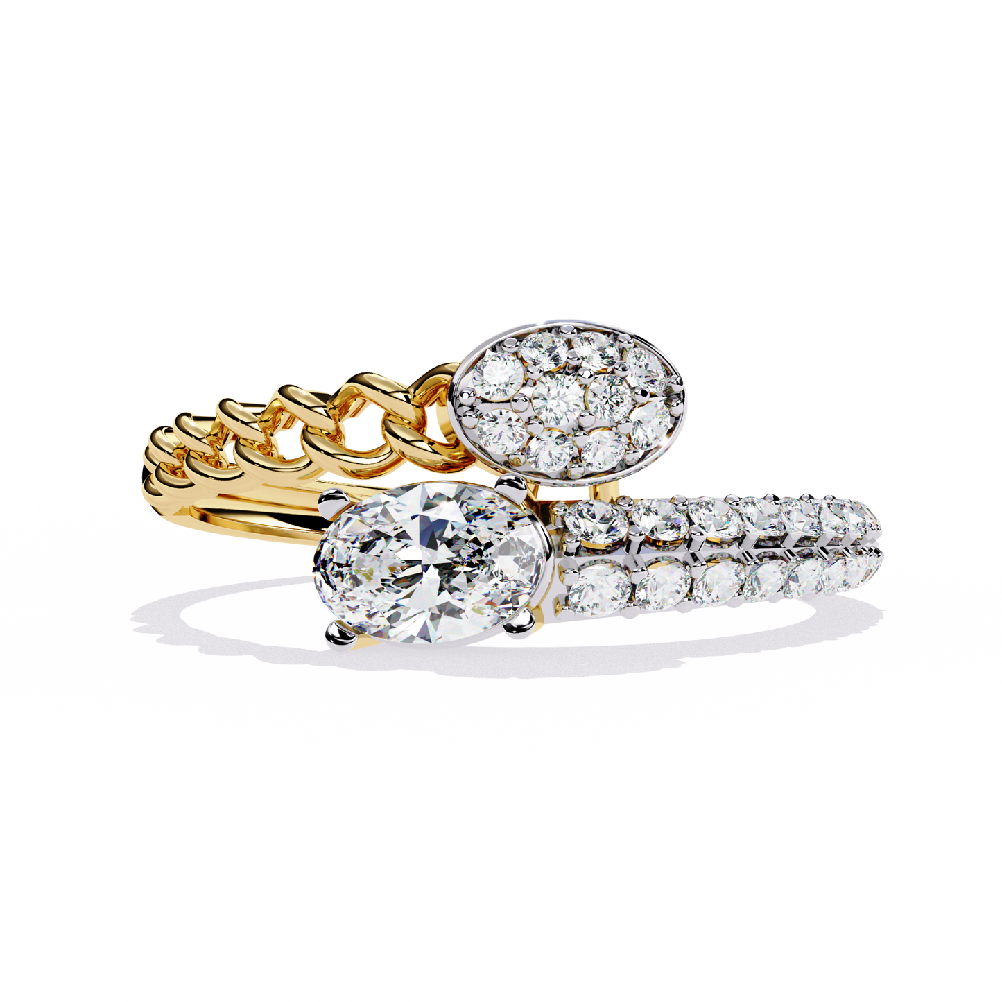 Diamond Crossover Statement Ring | Chain Link & Oval Solitaire Design
