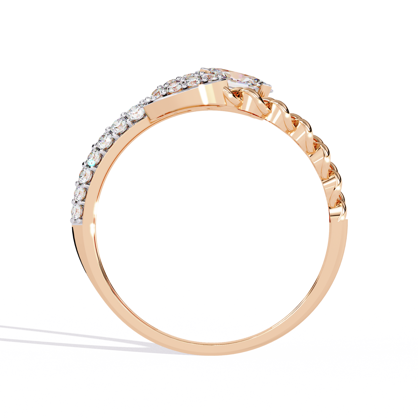 Diamond Crossover Statement Ring | Chain Link & Oval Solitaire Design