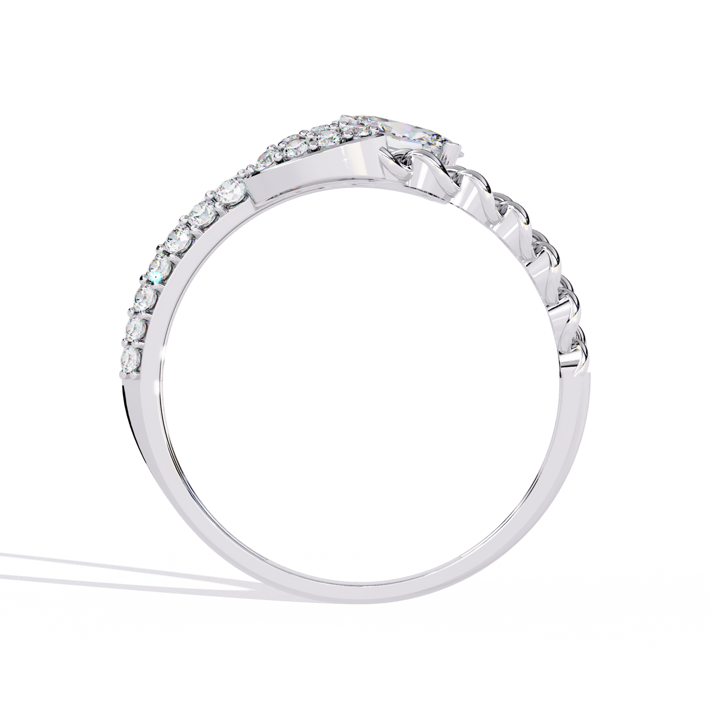 Diamond Crossover Statement Ring | Chain Link & Oval Solitaire Design