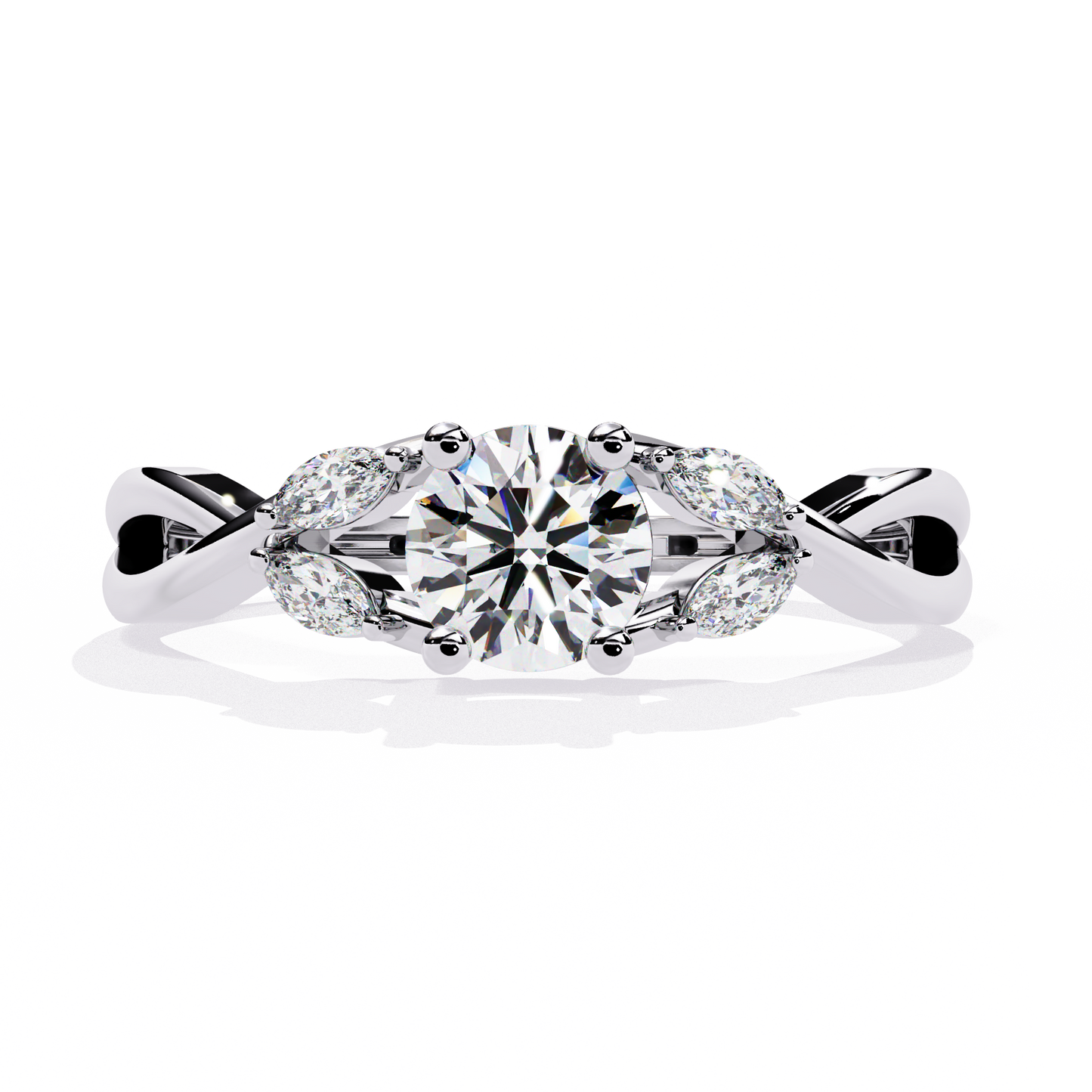 Infinity Engagement Ring with Marquise Side Stones | Romantic Twisted Band