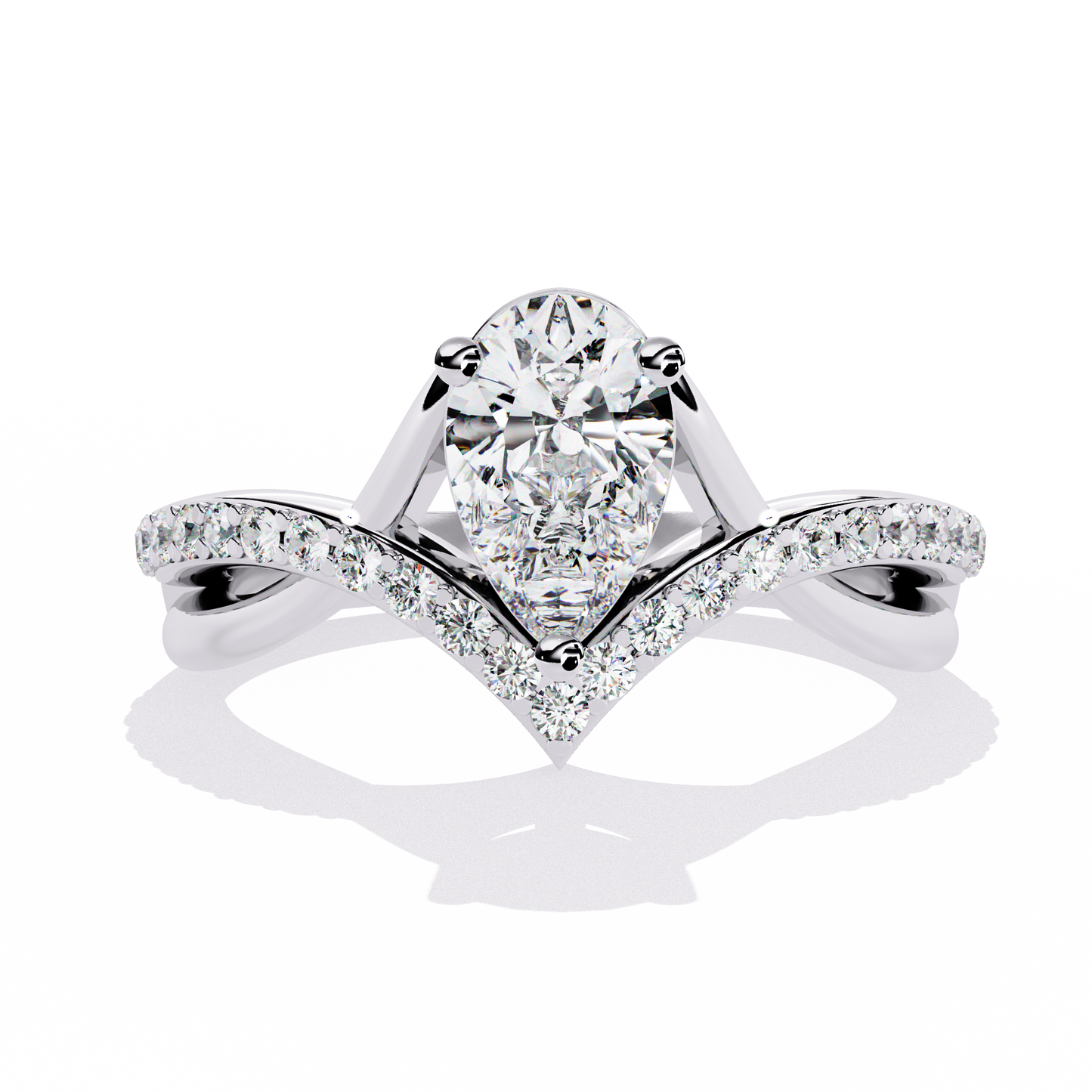 Pear Diamond Tiara Ring | Modern Chevron Engagement Ring