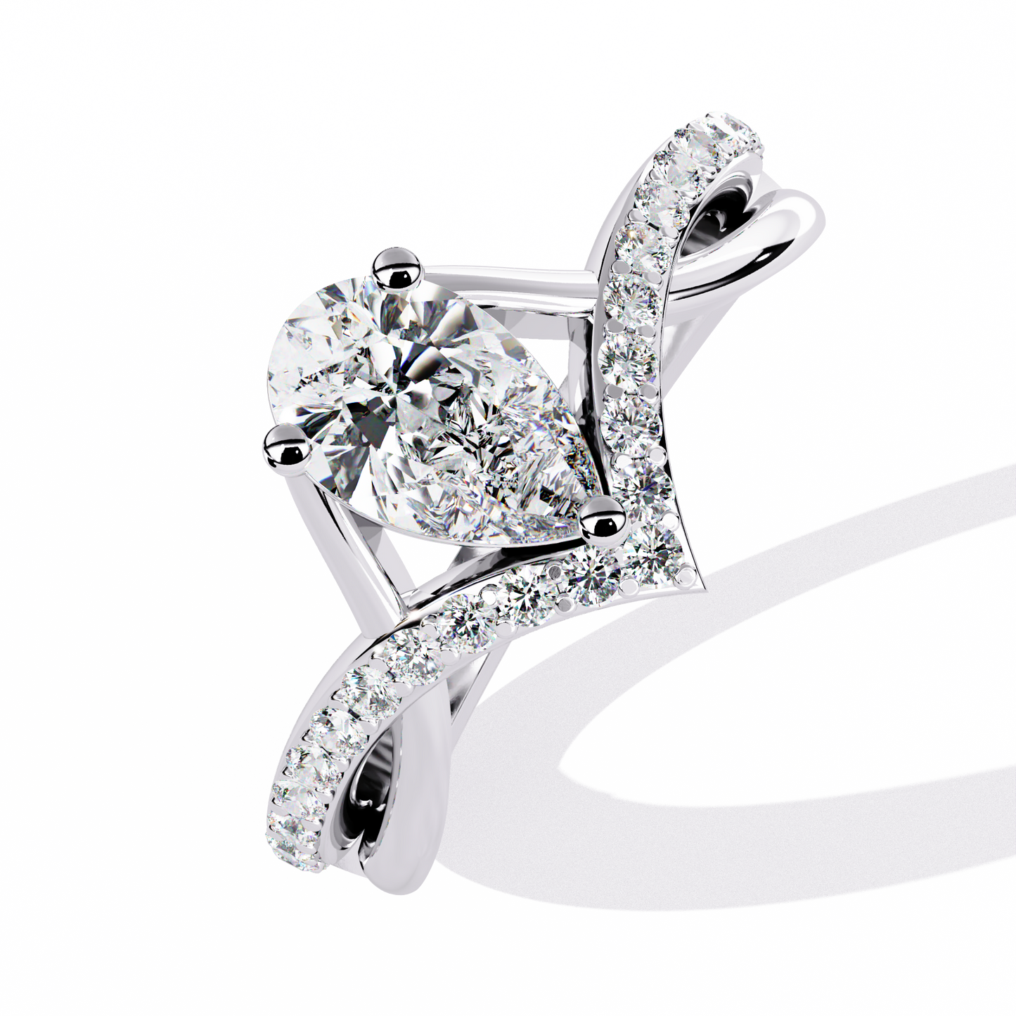 Pear Diamond Tiara Ring | Modern Chevron Engagement Ring