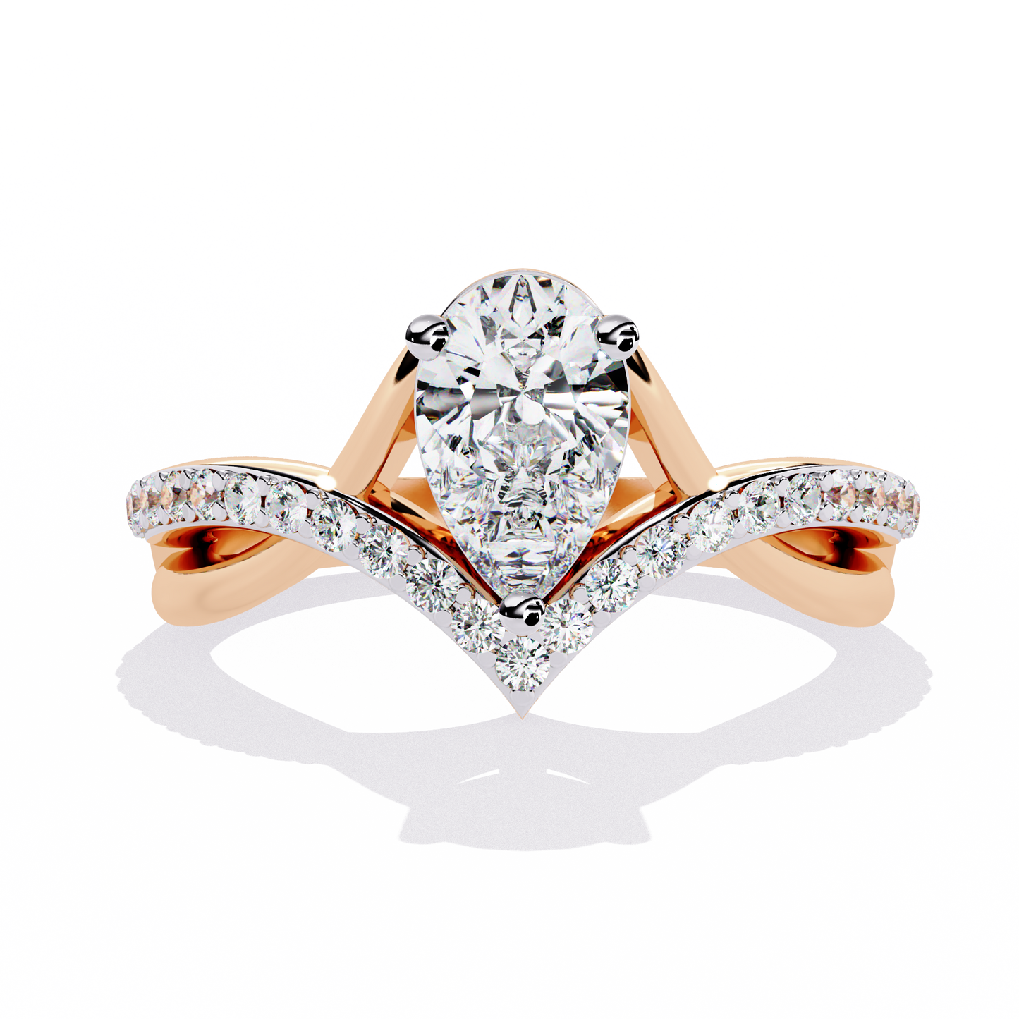 Pear Diamond Tiara Ring | Modern Chevron Engagement Ring