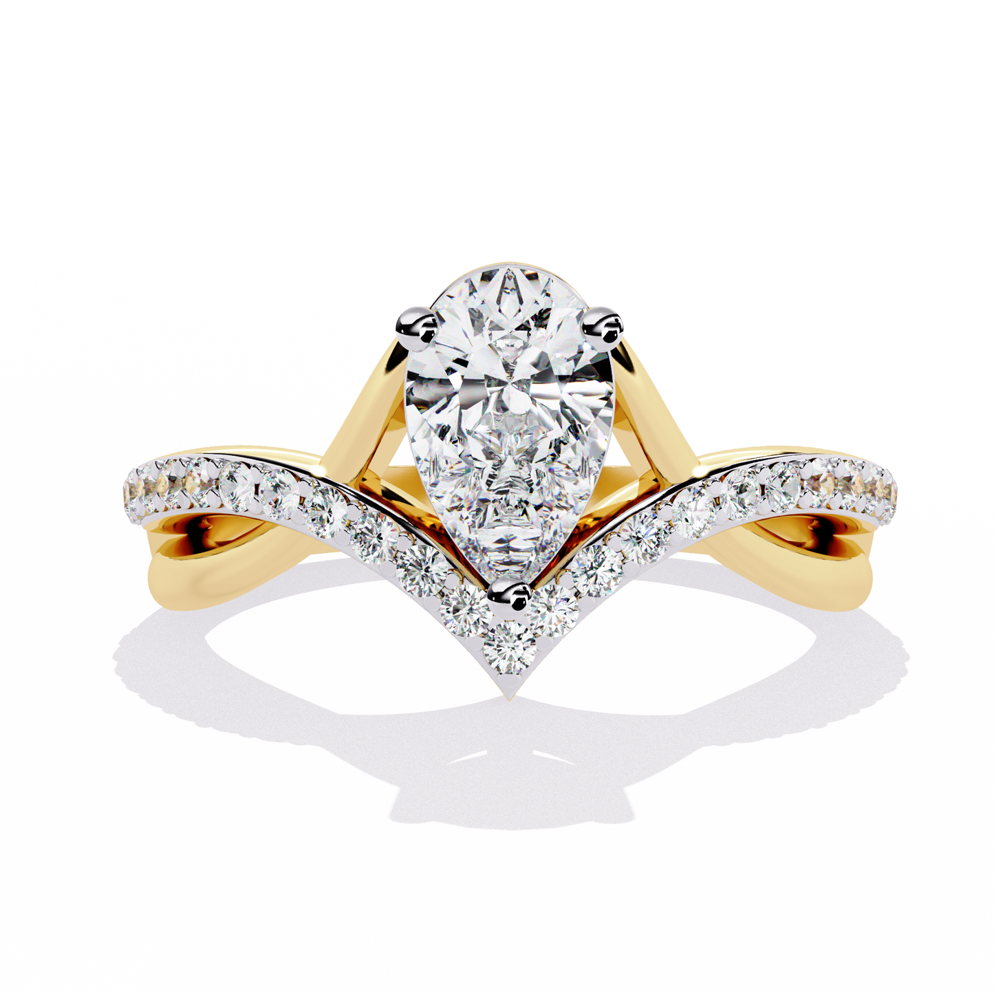 Pear Diamond Tiara Ring | Modern Chevron Engagement Ring