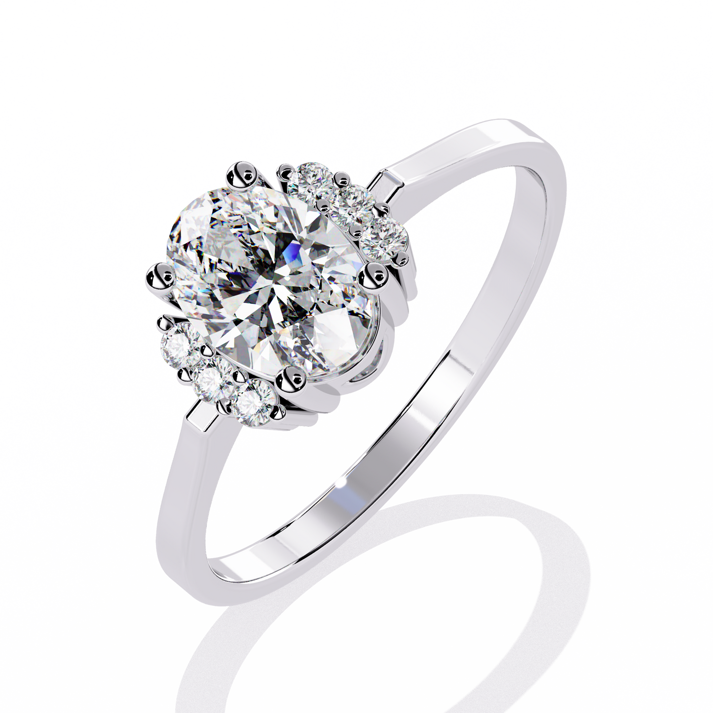 Floral Oval Halo Diamond Engagement Ring