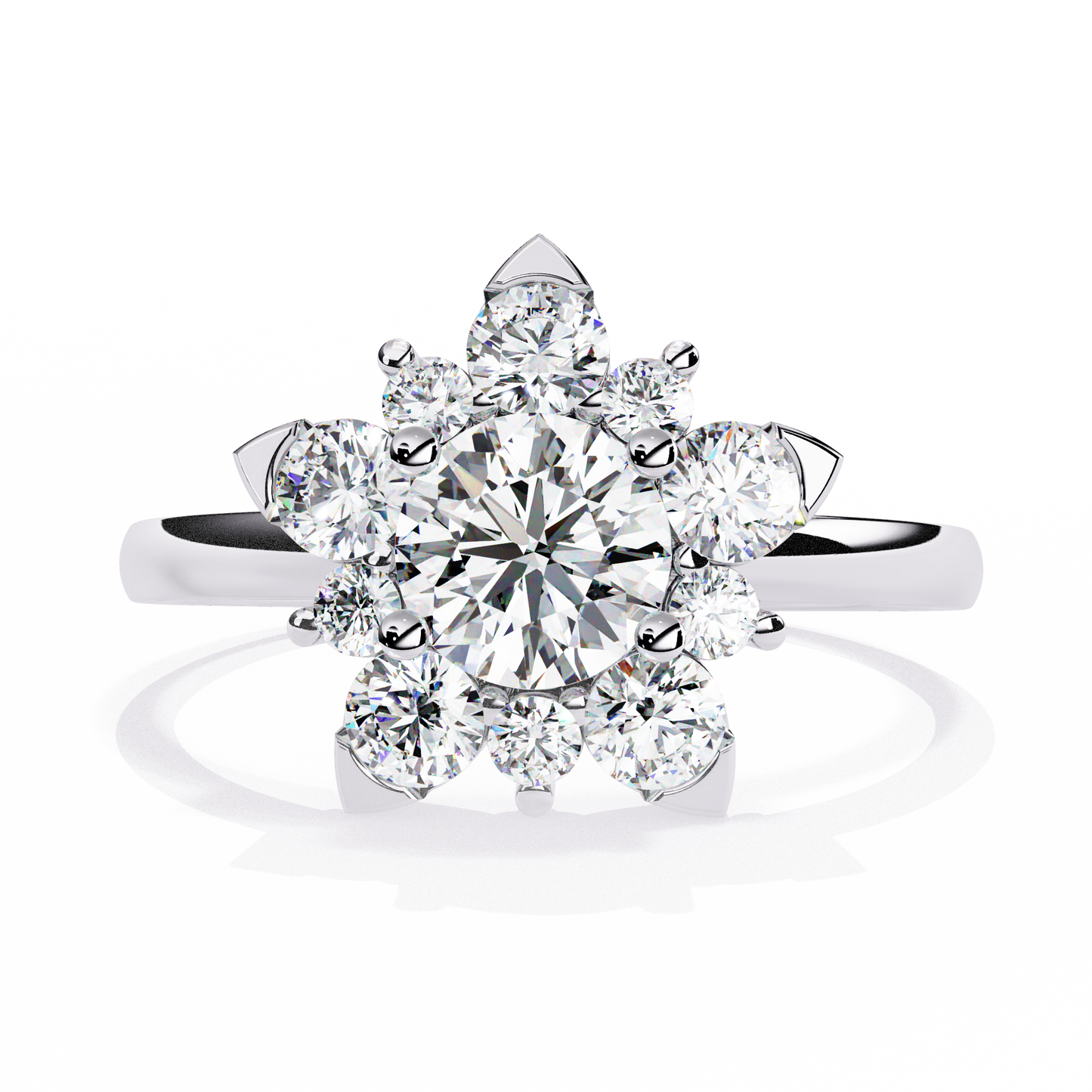 Flower Halo Engagement Ring | Starburst & Snowflake Style
