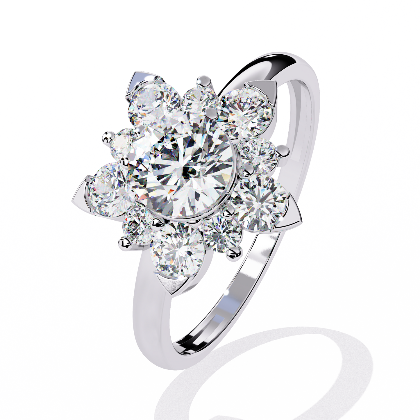 Flower Halo Engagement Ring | Starburst & Snowflake Style
