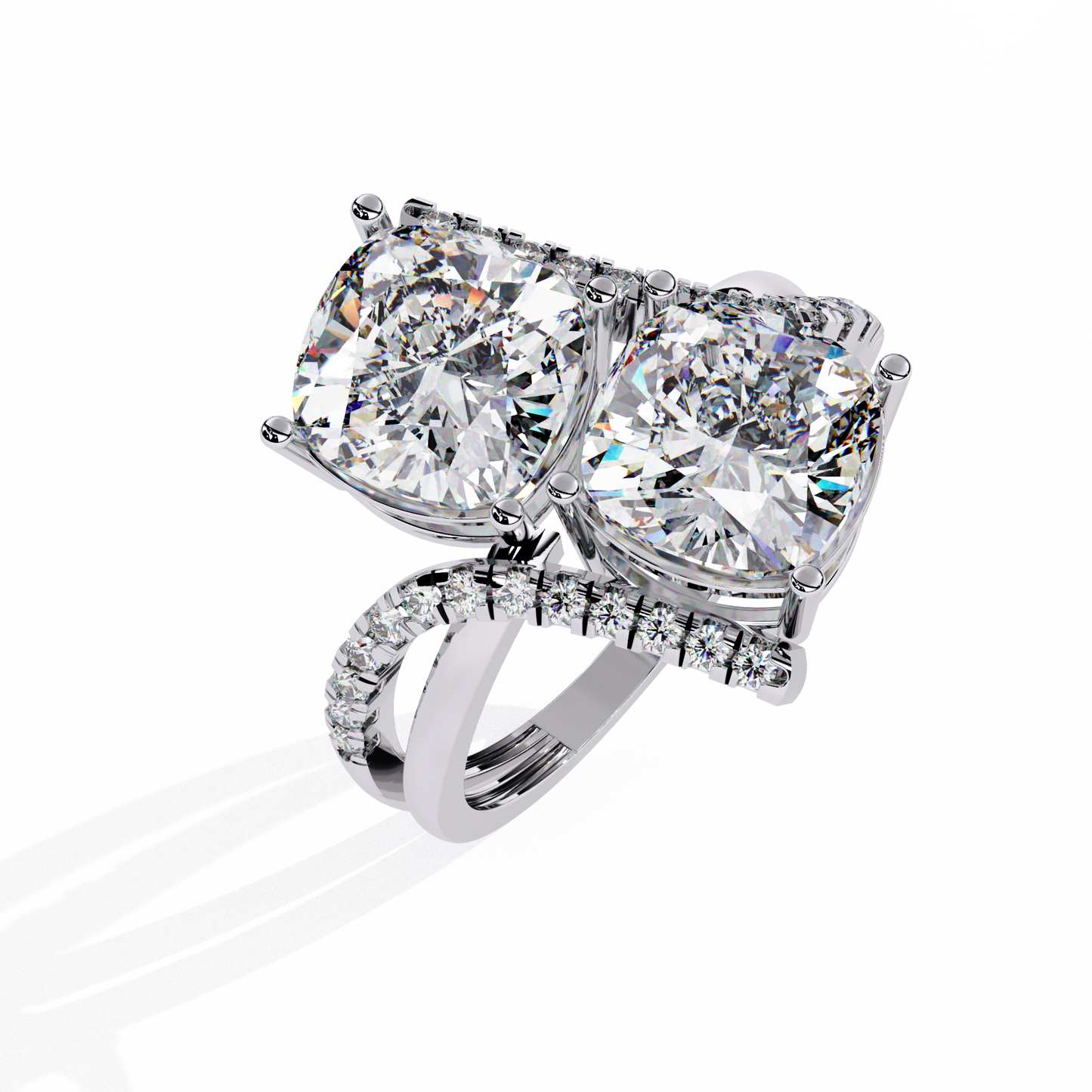 Double Cushion Cut "You and Me" Halo Ring