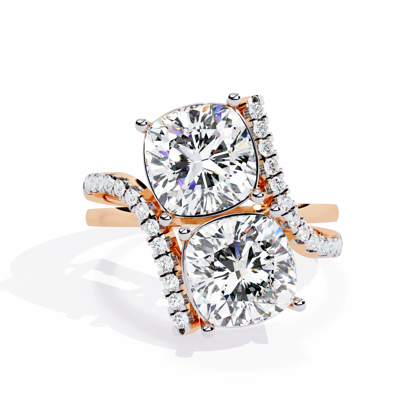 Double Cushion Cut "You and Me" Halo Ring