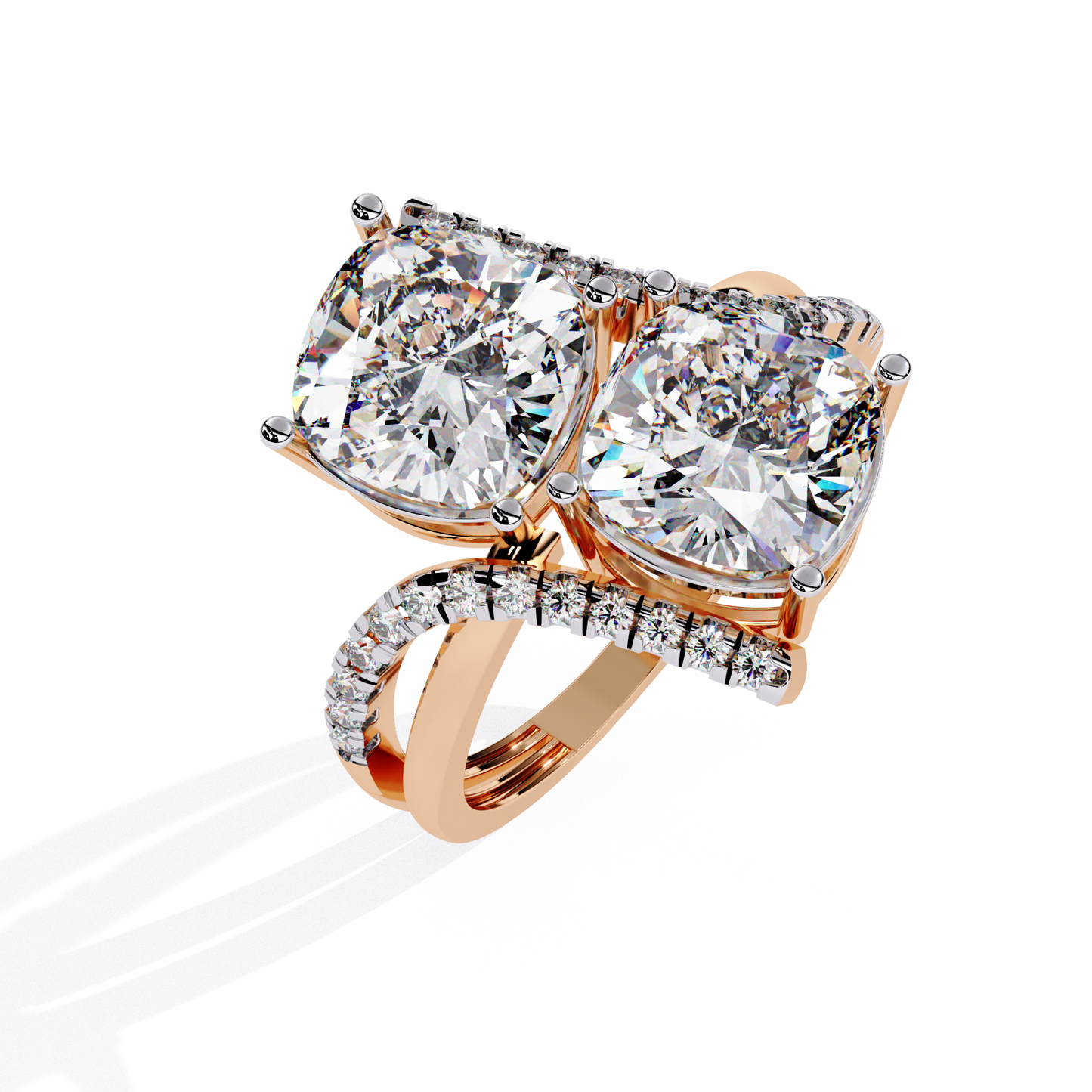 Double Cushion Cut "You and Me" Halo Ring