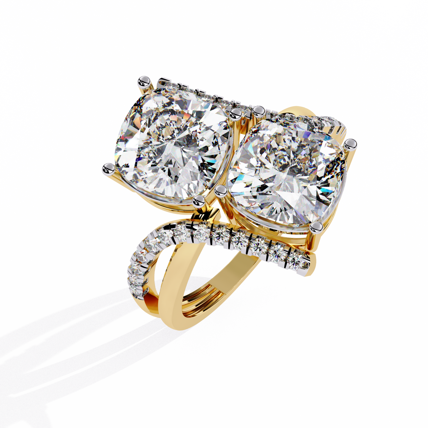 Double Cushion Cut "You and Me" Halo Ring