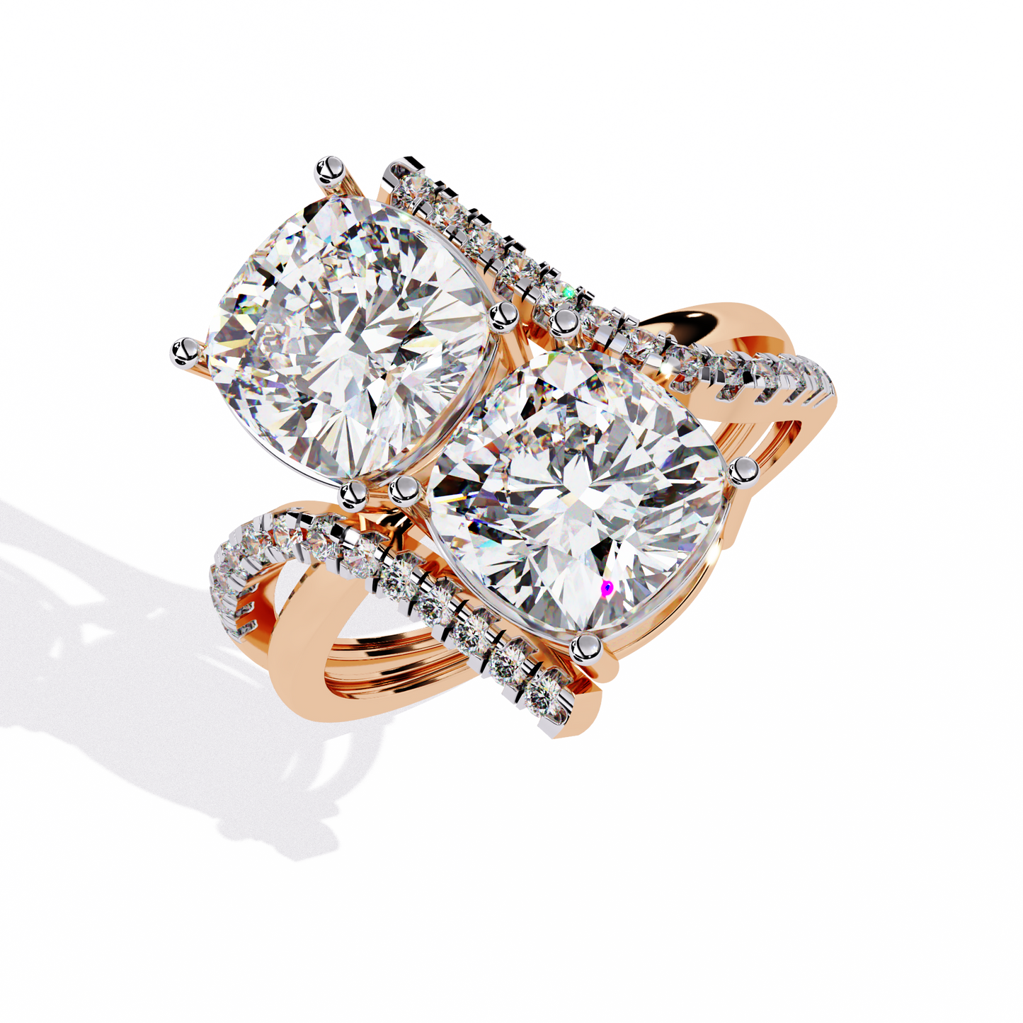 Double Cushion Cut "You and Me" Halo Ring