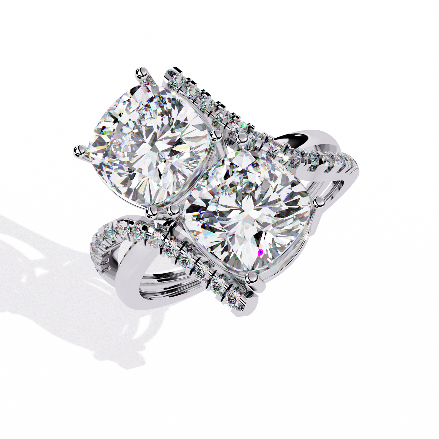 Double Cushion Cut "You and Me" Halo Ring